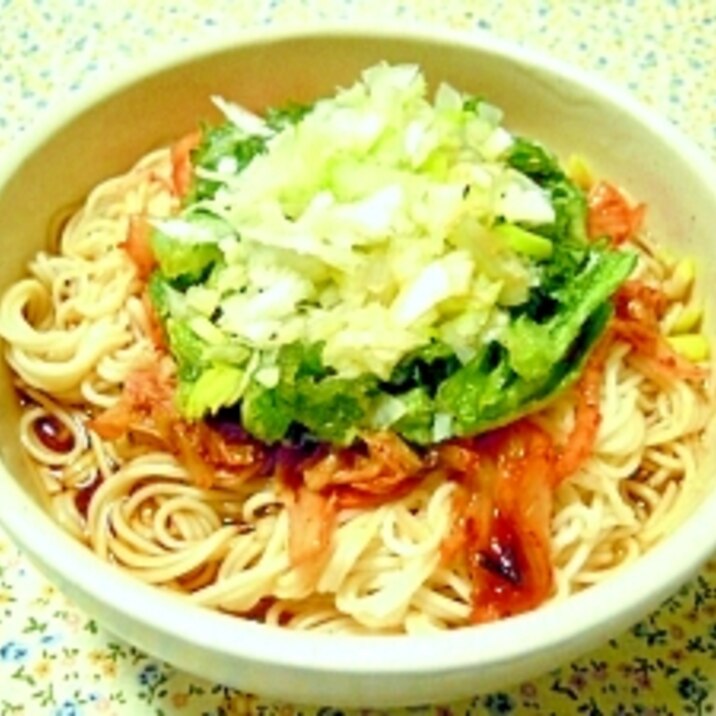 夏のあまり物☆キム辛☆春菊天ぷら素麺